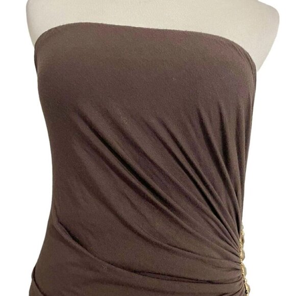 Sky Size Large Halter Brown Dress Embellished Ruched - Picture 2 of 7